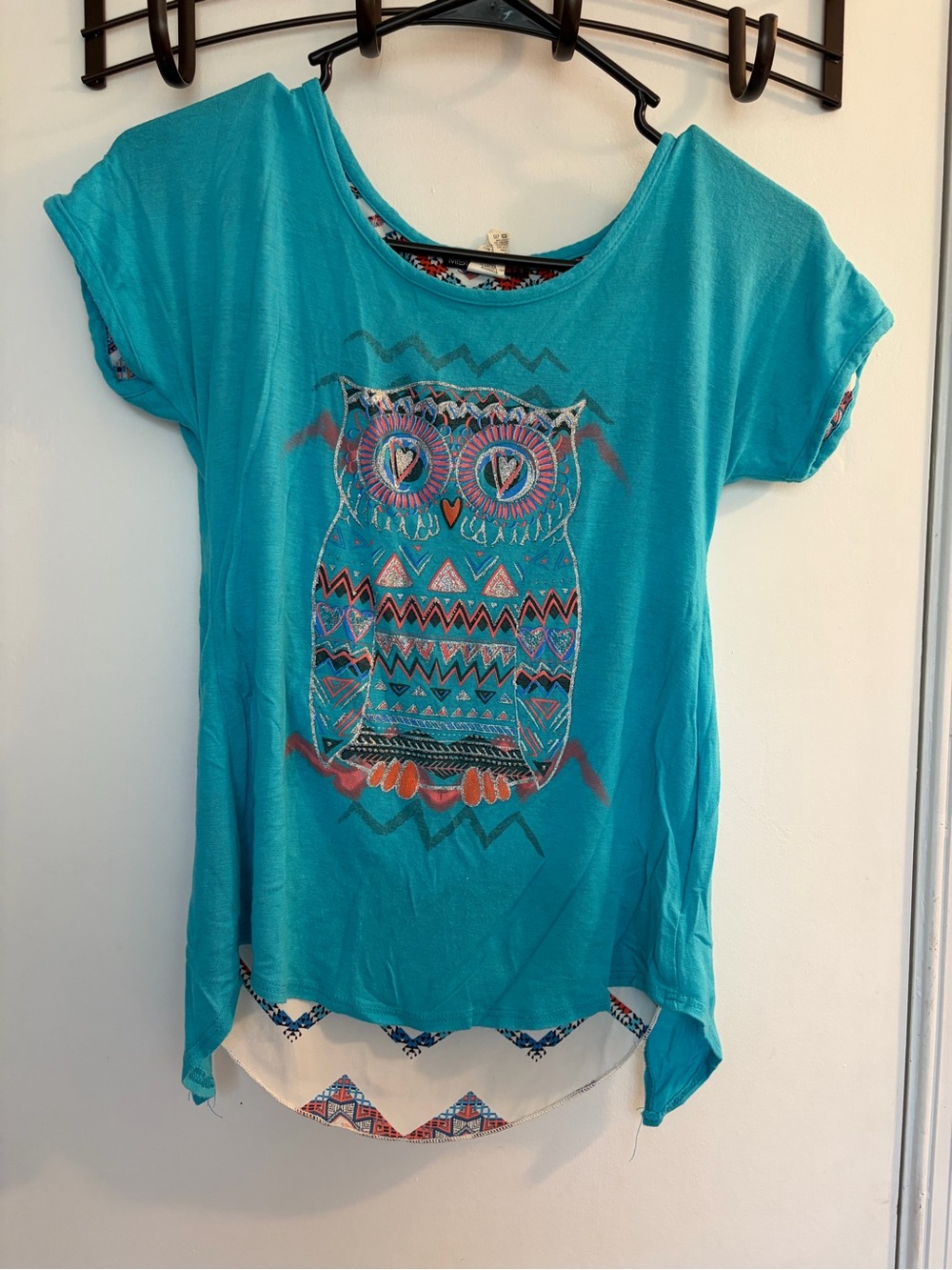 Turquoise Short Sleeve Owl Print Tee - Women